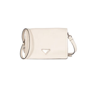PRADA White Leather Triangle Logo Crossbody Bag